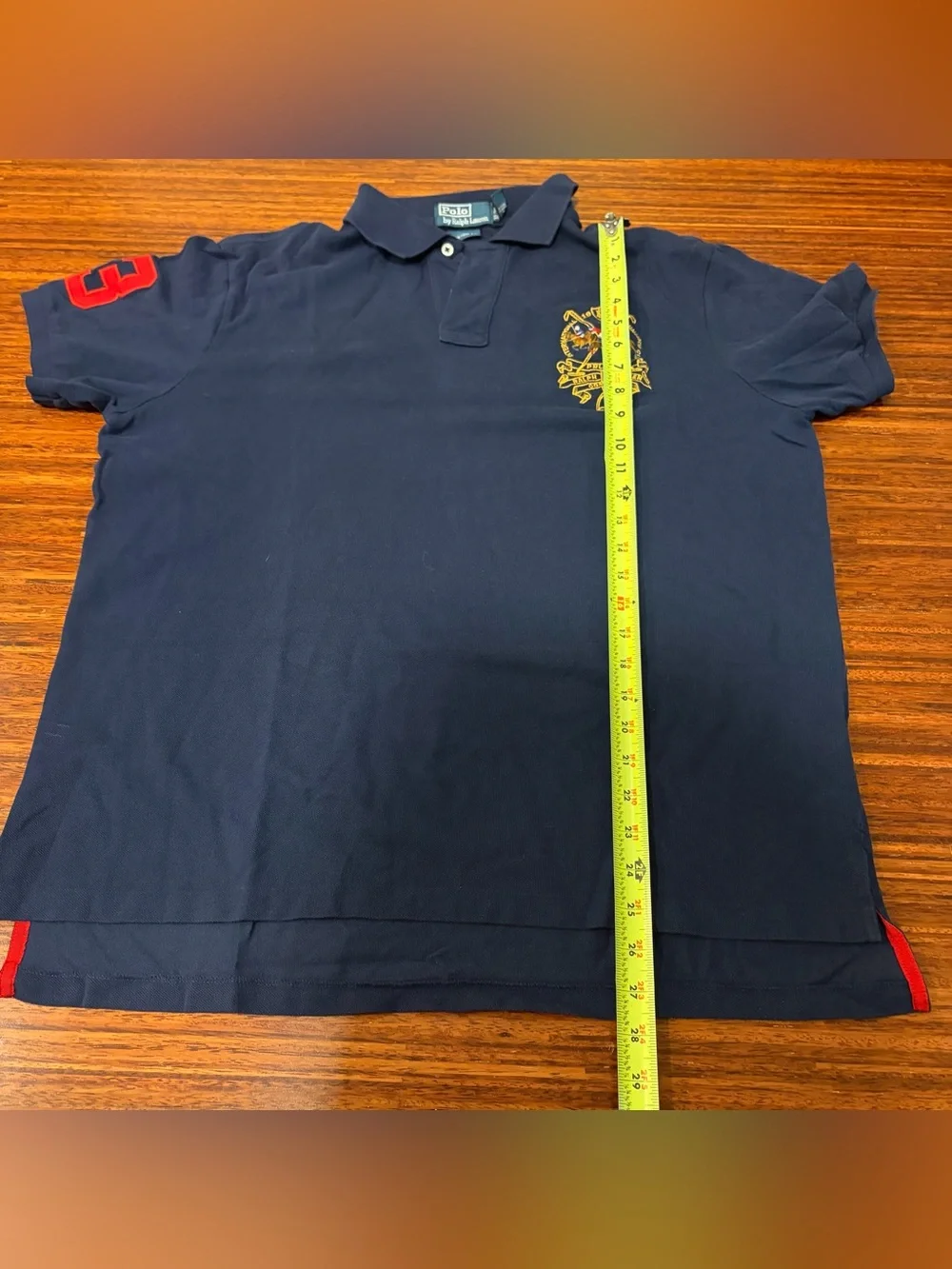 Polo Ralph Lauren Navy Mesh Blue Crest Big Triple Pony Polo Shirt Size Small XL